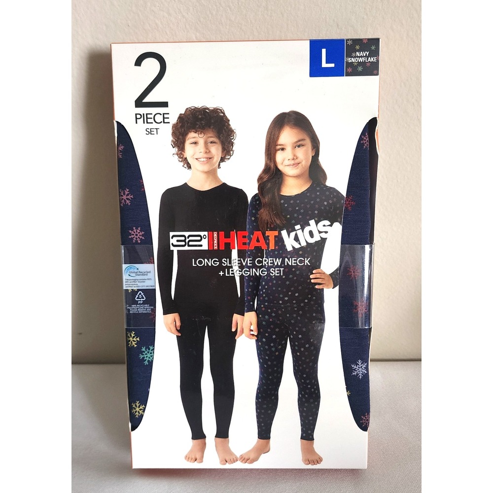 32° Degrees HEAT, Kids Thermal Set Long Sleeve & Leggings Navy Large-Size 12/14